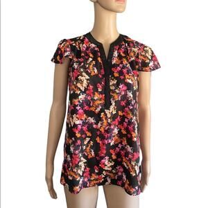 Attention black floral shirt sleeve lightweight blouse size medium